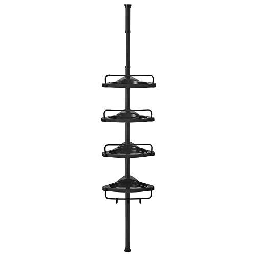 SONGMICS Duschregal, Eckregal Bad, mit 4 Ablagen, Badregal, Gesamthöhe 85-305 cm, höhenverstellbar, Badezimmer-Regal, schwarz BCB001B01