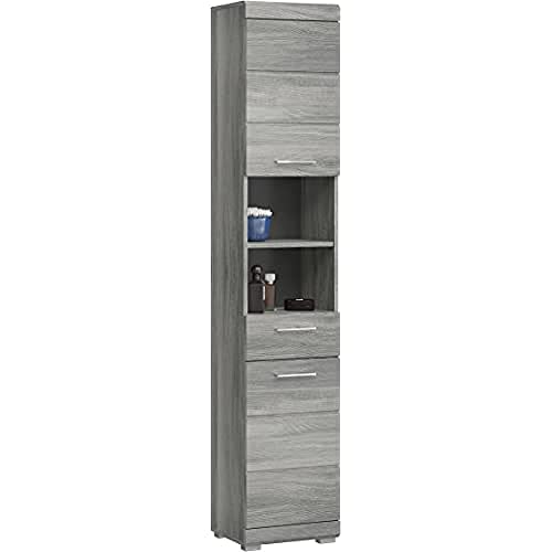 homes&jones Soul Badezimmer, Hochschrank, Schrank, Holzwerkstoff, rauchsilber, 37 x 191 x31 cm