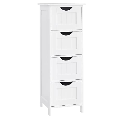 VASAGLE Badezimmerschrank, Badschrank, Beistellschrank mit 4 Schubladen, 30 x 30 x 82 cm,, Wohnzimmer, Esszimmer, Küche, modern, weiß LHC40W