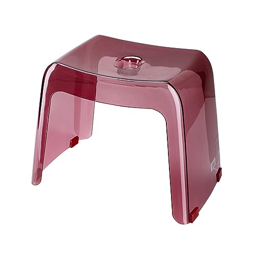 BURLOE Transparente Badezimmerhocker, Transparente Acryl-dusche-Hocker Fußhocker Mit Rutschfesten Füßen Duschhocker Fußhocker Für Küche Schlafzimmer Und Wohnzimmer,Rot