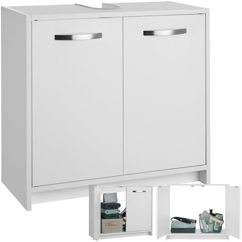 tectake® Waschbeckenunterschrank, Waschtisch Unterschrank, Badschrank für unter Waschbecken, Spüle, Schrank Möbel Badunterschrank, Waschtischunterschrank für Badezimmer & WC, Badmöbel - weiß