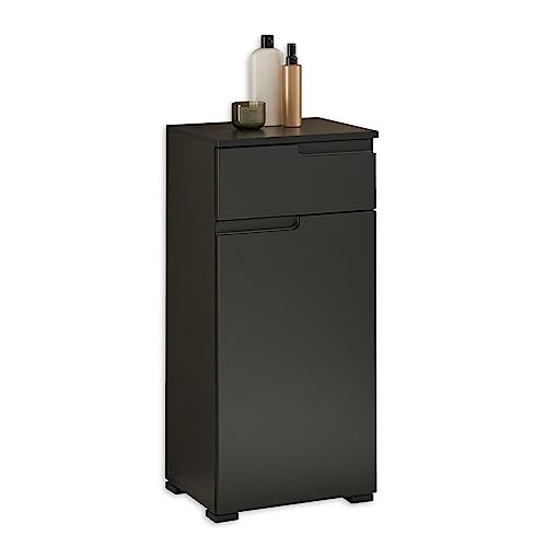 SPICE Badezimmer Kommode mit Schublade in Schwarz matt - Badezimmerschank Bad Schrank mit viel Stauraum - 40 x 85,5 x 32 cm (B/H/T)