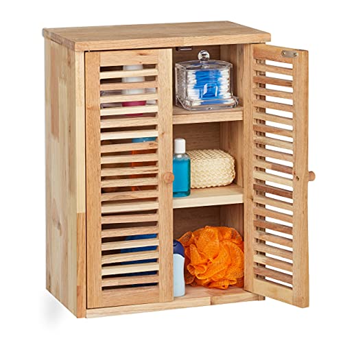 Relaxdays Hängeschrank, Walnuss, HxBxT: 46,5 x 35 x 21 cm, Lamellentüren, 3 Fächer, Wandschrank Badezimmer, Küche, Natur