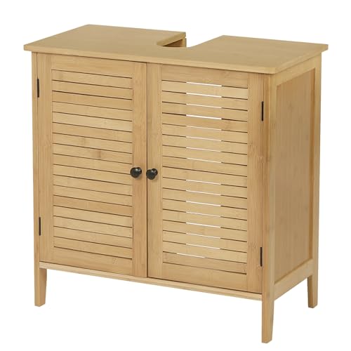 EUGAD Badezimmerschrank Waschtisch Badschrank 2 Türe x 30 x cm Bambus