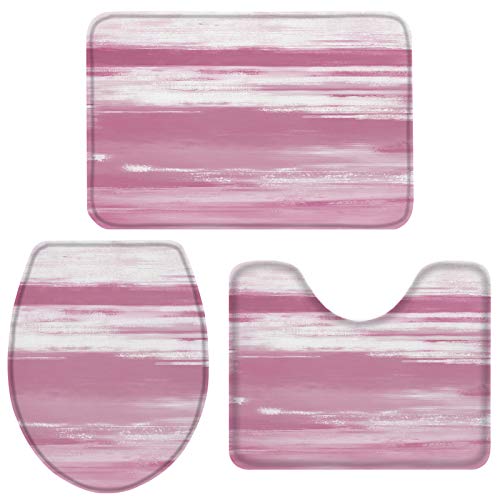 Badezimmer Vorleger 3-Teiliges Abstrakte Rosa Textur Badteppich-Set 3-Teilig rutschfeste Badezimmer-Garnitur Weiches Badvorleger Für Wc-Deckelbezug Schlafzimmer Badezimmer