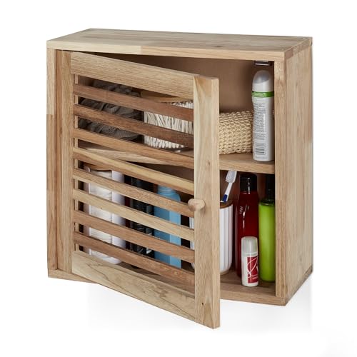 Relaxdays Wandschrank, Walnuss, 2 Fächer, Magnetverschluss, Hängeschrank Badezimmer, Küche, HBT: 42 x 42 x 18 cm, Natur