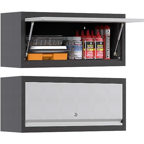 SUPEER Hängeschrank Metall Werkzeugschrank mit Klapptür,Abschließbar Wandhängeschrank aus Edelstahl,Garage Werkstatt Küche H35 x L66 x D30 cm