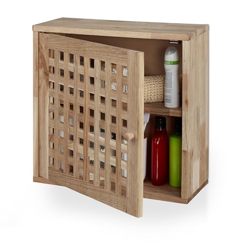 Relaxdays Wandschrank, Walnuss, 2 Fächer, Magnetverschluss, Hängeschrank Badezimmer, Küche, HBT: 42 x 42 x 18 cm, Natur