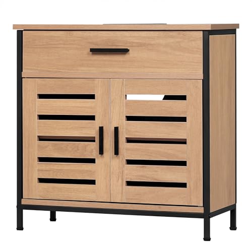 EUGAD Waschbeckenunterschrank, Badezimmer Unterschrank Waschbecken, Badezimmerschrank mit Schublade, 2 Türen, verstellbare Ablage, freistehend, 60x60x30 cm, Helle Eiche