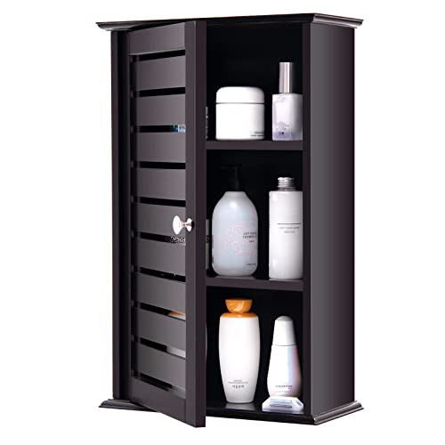 COSTWAY Hängeschrank für Bad, Wandschrank mit 1 Tür & 2 verstellbaren Regalen, Badschrank Medizinschrank für Küche Badezimmer Eingang, 35,5 x 15 x 56cm